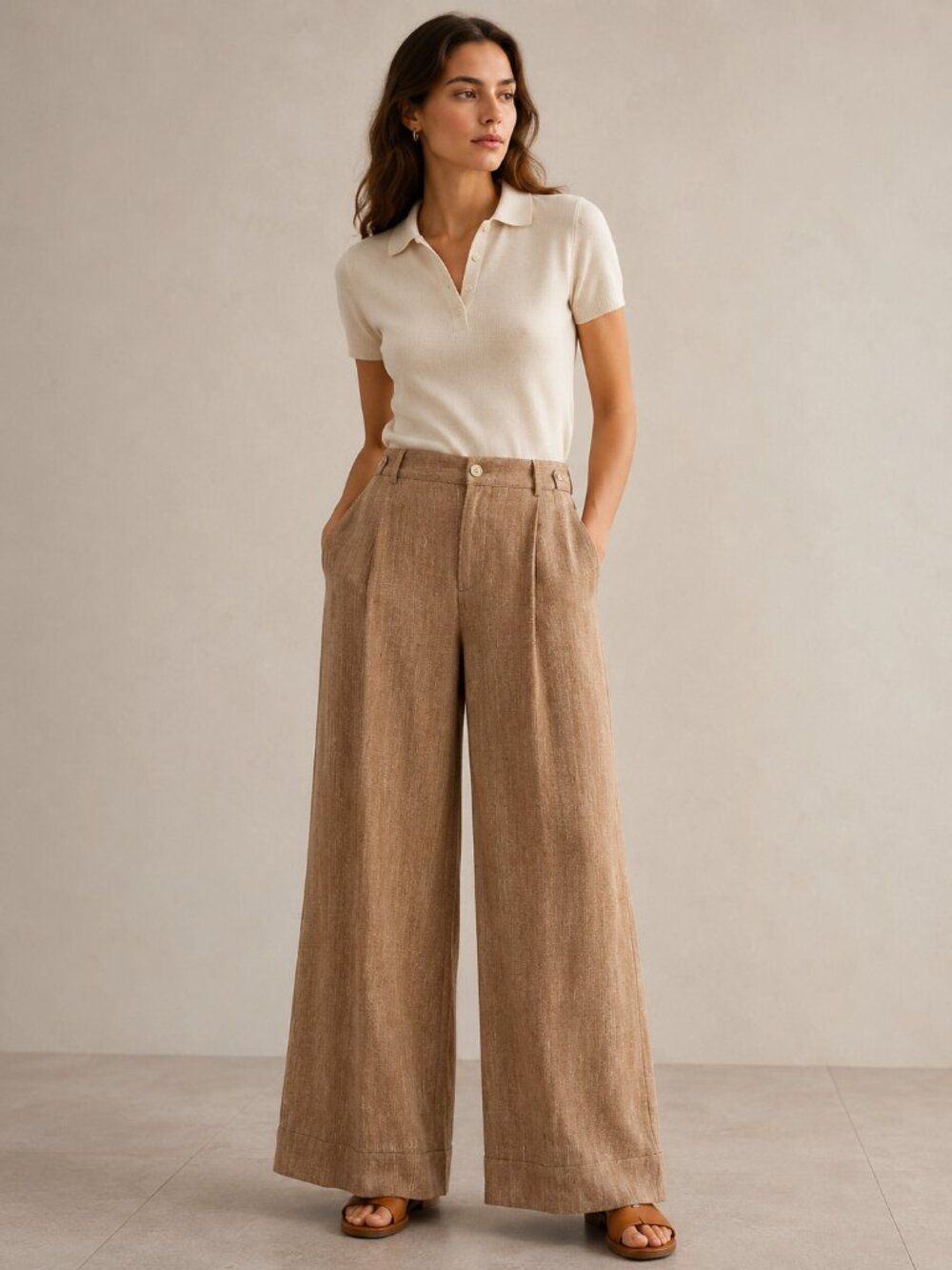 Ralph Lauren Linen Blend Cuffed hem brown slack pants Size 8